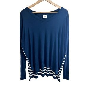 CAbi Navy Blue White Stripe Lighout Tee Womens Size M Nautical Coastal Grandma